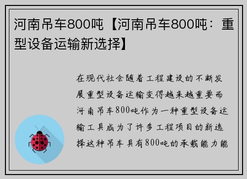 河南吊车800吨【河南吊车800吨：重型设备运输新选择】