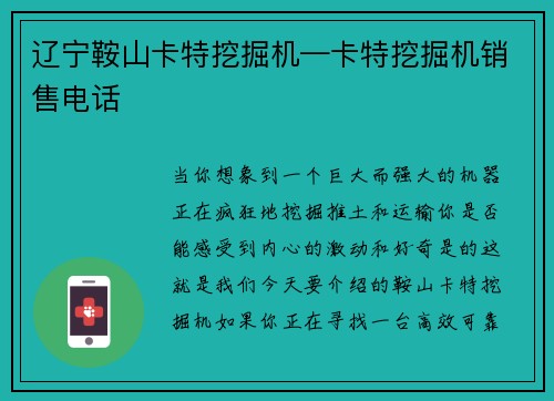 辽宁鞍山卡特挖掘机—卡特挖掘机销售电话